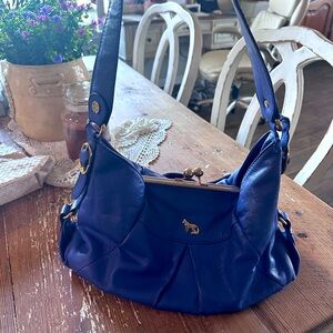 Emma Fox blue leather kiss lock bag